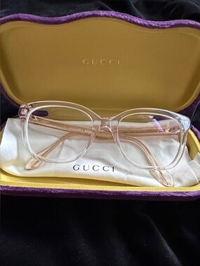 Gucci Women's Clear Pink Crystal Acetate Optical Glasses